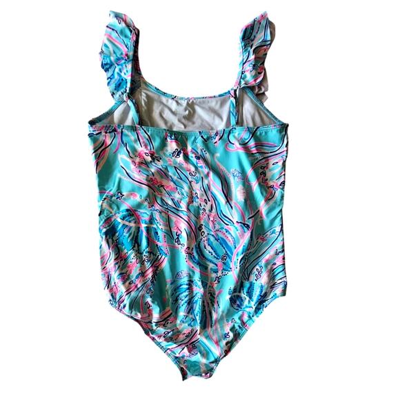 Lilly Pulitzer Girls One Piece Swimsuit, Sz 12, Bayside Blue Under The Moon - Picture 2 of 6